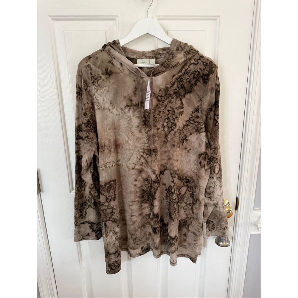 LOGO Lounge by Lori Goldstein Brown Tie Dye Super Soft Hoodie sz L NWT